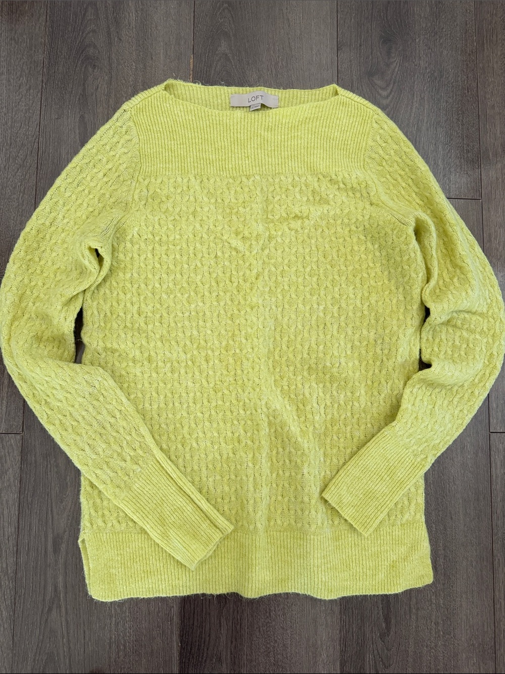 LOFT Lemon Yellow Cable-Knit Crewneck Sweater